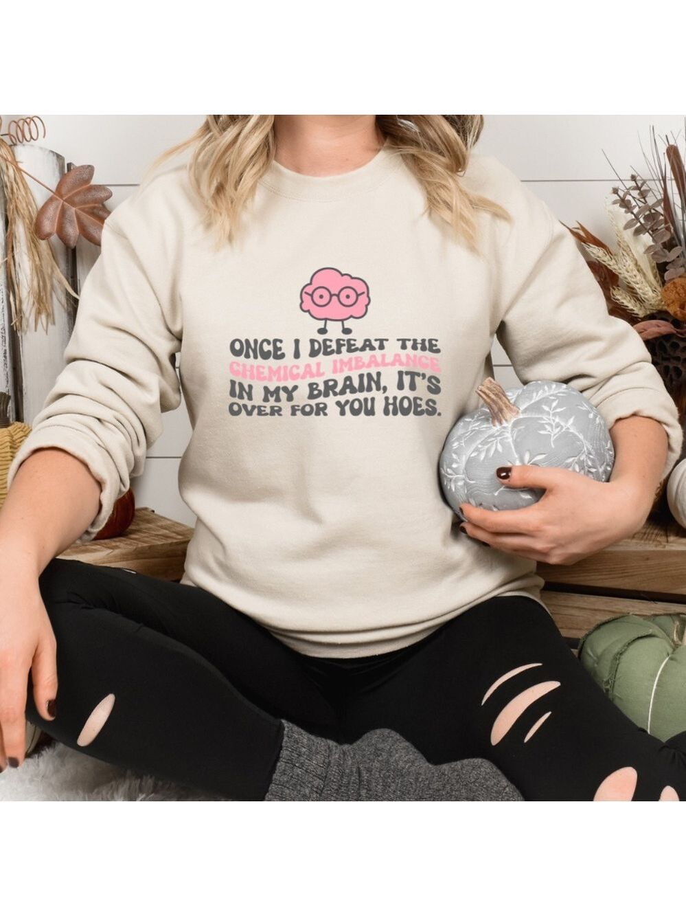 Chemical Imbalance mental health crewneck graphic raglan pullover sweatshirt XL - Picture 3 of 9